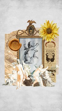 Vintage Greek cherub iPhone wallpaper, paper collage background