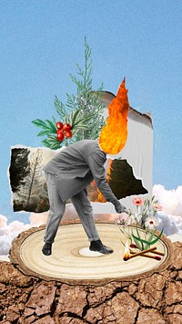 Polluted environment remix phone wallpaper, businessman destroying nature 