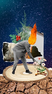 Polluted environment remix phone wallpaper, businessman destroying nature 