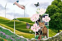 Surreal fox nature background, nature aesthetic remix