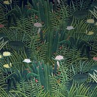Henri Rousseau's nature background, botanical illustration, remixed by rawpixel