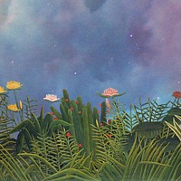 Henri Rousseau's flower blue background, remixed by rawpixel