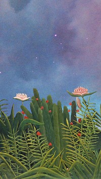 Henri Rousseau's flower  mobile wallpaper, remixed by rawpixel