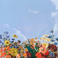Flower blue border background, Odilon Redon-inspired vintage floral illustration, remixed by rawpixel