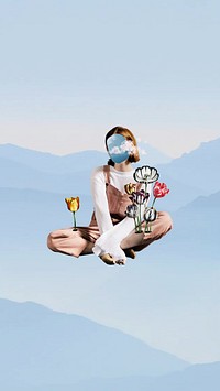 Surreal sky phone wallpaper, woman collage background