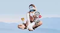 Surreal sky desktop wallpaper, woman collage background