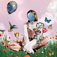 Aesthetic surreal wildflowers, faceless woman remix