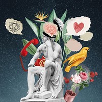 Greek God statue, surreal floral remix 