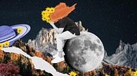 Moon collage art desktop wallpaper, surreal escapism background