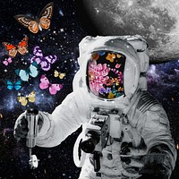 Galaxy sky, astronaut butterfly surreal collage art