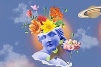 Floral statue head, outer space surreal remix