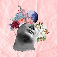 Floral head statue, surreal mental health remix