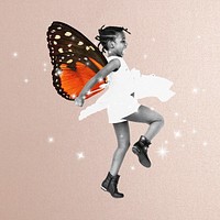 Butterfly-winged girl dancing, sparkles remix