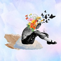 Student's mental health, surreal collage art