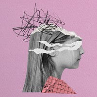 Kids mental health, scribbled head girl remix