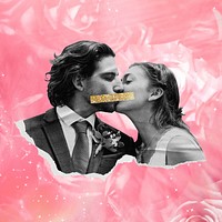 Lovers kissing, floral surreal escapism remix