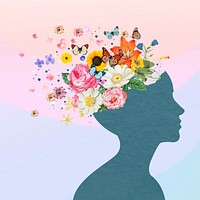 Flower head silhouette, surreal mental health remix