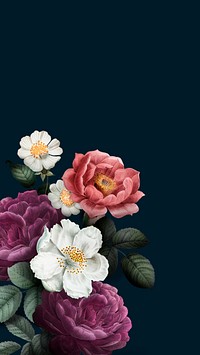 Dark blue floral mobile wallpaper, vintage botanical illustration