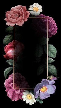 Aesthetic floral frame mobile wallpaper, vintage botanical illustration