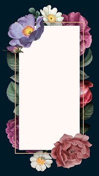 Aesthetic floral frame mobile wallpaper, vintage botanical illustration