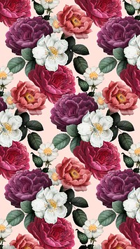 Aesthetic flower pattern iPhone wallpaper, vintage botanical illustration