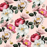 Aesthetic watercolor flower pattern, vintage botanical illustration