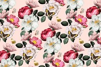 Aesthetic vintage flower patterned background, watercolor botanical illustration