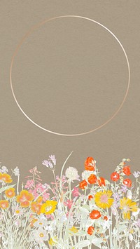 Floral border mobile wallpaper, gold frame illustration