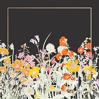 Blooming flower border, gold frame illustration