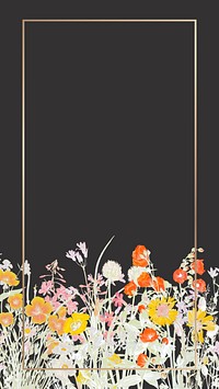 Floral border mobile wallpaper, gold frame illustration