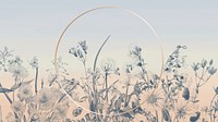 Winter gold frame desktop wallpaper, blue flower illustration