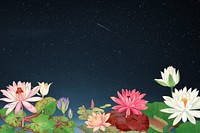 Starry sky lotus border background. Remixed by rawpixel.