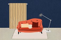 Blue & orange living room illustration background