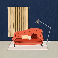 Blue & orange living room illustration