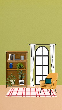 Interior design iPhone wallpaper, aesthetic illustration