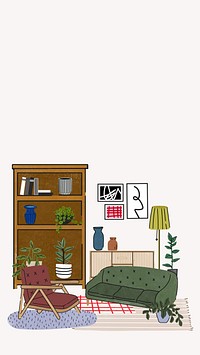 Interior design iPhone wallpaper, aesthetic illustration