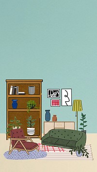 Interior design iPhone wallpaper, aesthetic illustration