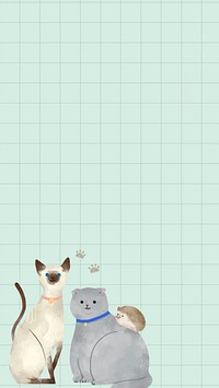 Cat grid green mobile wallpaper, cute animal design