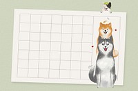 Grid notepaper background, cute dog illustration