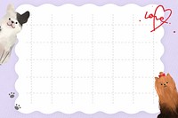 Grid notepaper background, dog border illustration