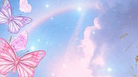 Dreamy butterfly pastel computer wallpaper, aesthetic sky background