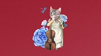 Anthropomorphic cat violinist collage, desktop wallpaper