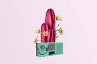 Editable retro cactus and VHS remix collage art 