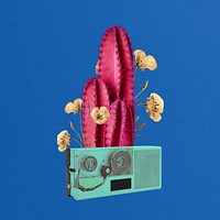 Editable retro cactus and VHS remix collage art 