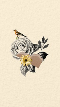 Bird and flower ephemera iPhone wallpaper