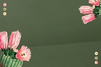 Blooming cactus, green background design