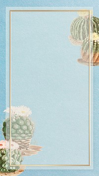 Pastel blue cactus frame iPhone wallpaper