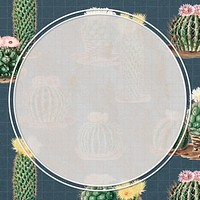 Navy blue cactus frame, design with copy space