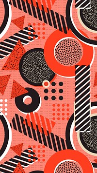 Retro geometric pattern phone wallpaper, red abstract background