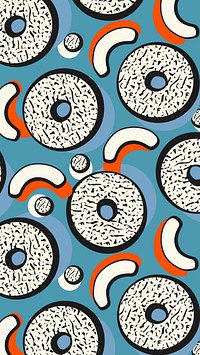 Donut memphis pattern mobile wallpaper, blue abstract background